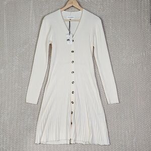 Lucky Brand Dress Womens Medium Ivory Ribbed Knit Long Sleeve Body Con Dress NWT